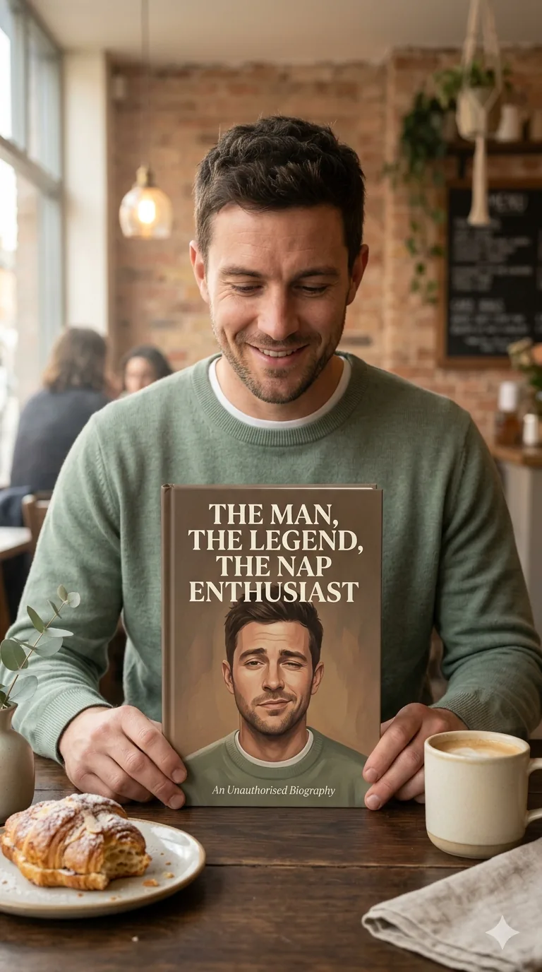 Customer reading their personalised GiftBookStory in a cafe